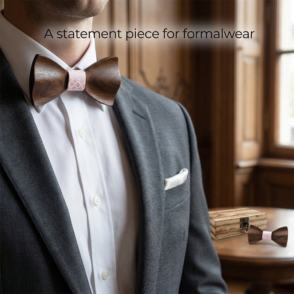 Men'S Grooming Boxes - Mens Wooden Bowtie Set Satin Brown