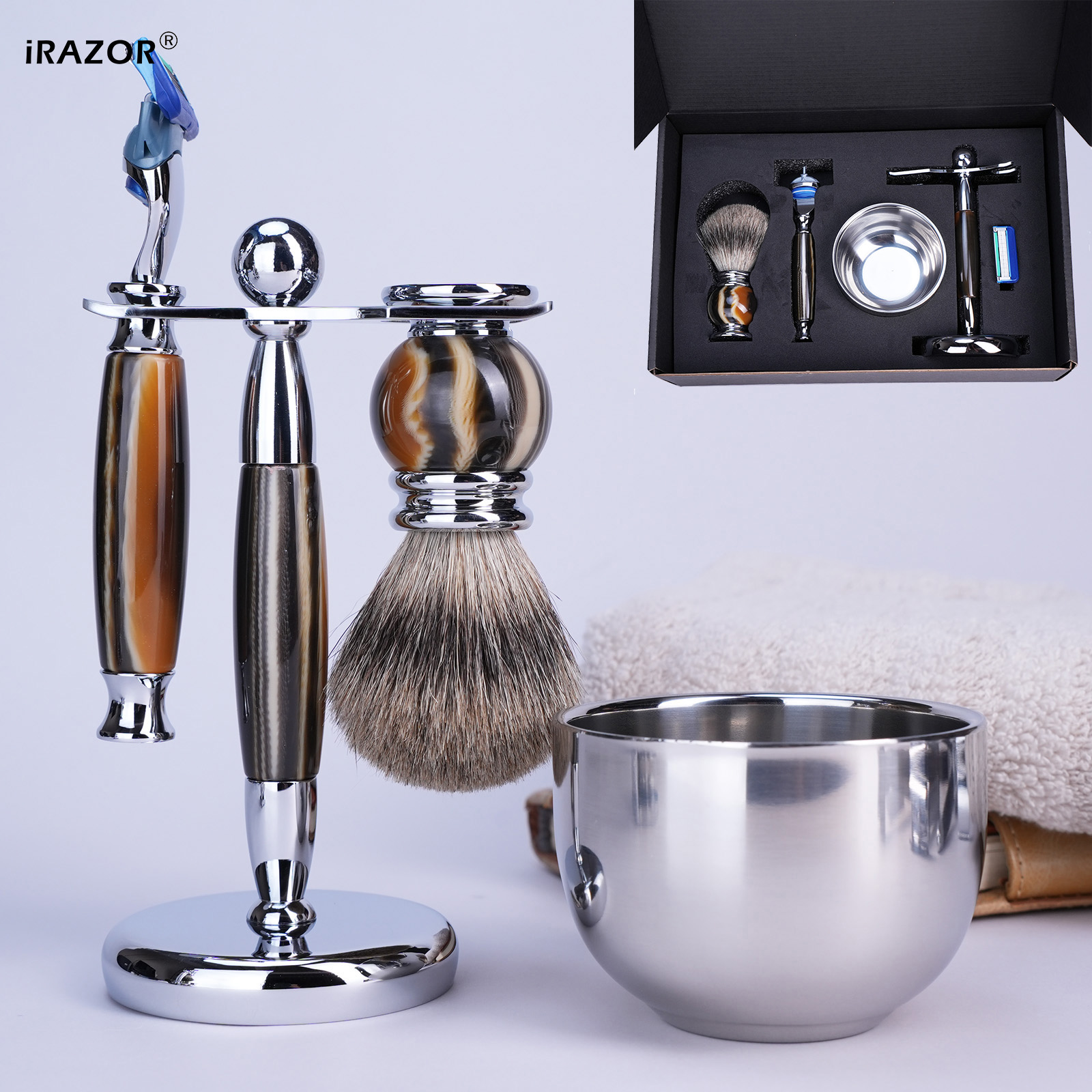 Mens Grooming Kit Gift - iRAZOR Luxury 5-Blade F5 Fusion Razor